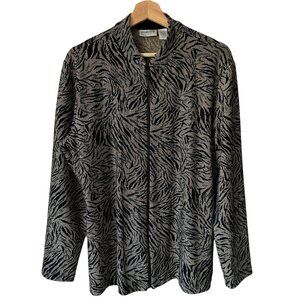 Chico's Travelers Sz 2/US Lg Long Sleeve Zip Up Cardigan Leaf Metallic Pockets